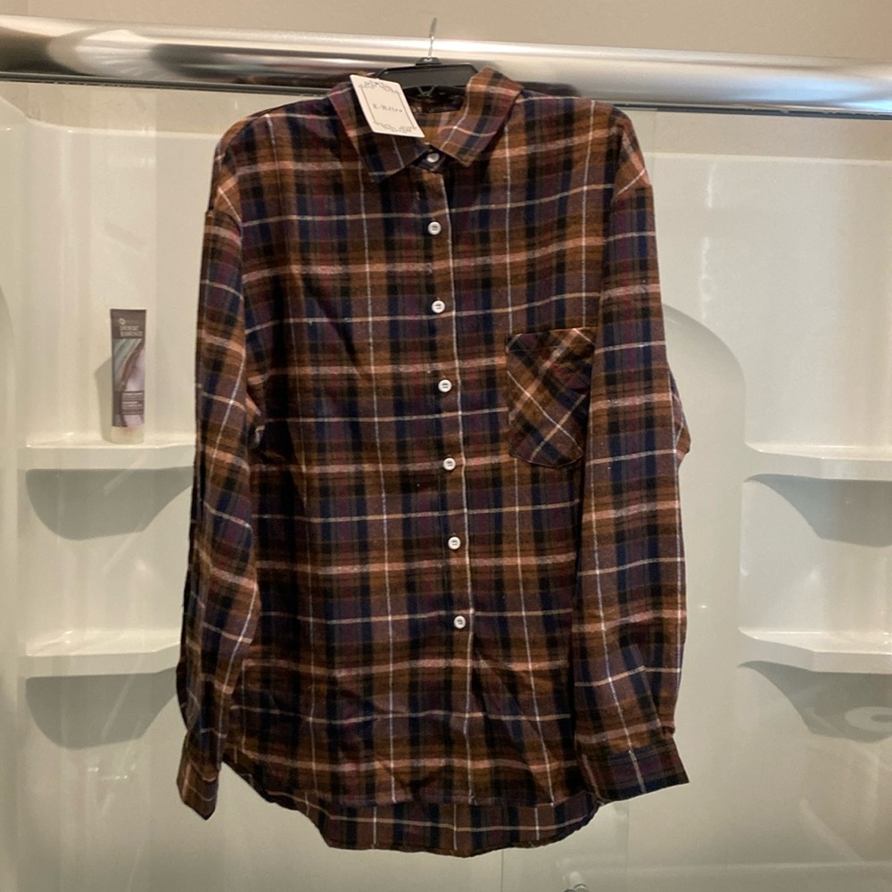 Plaid Button Down Shirt for Women L